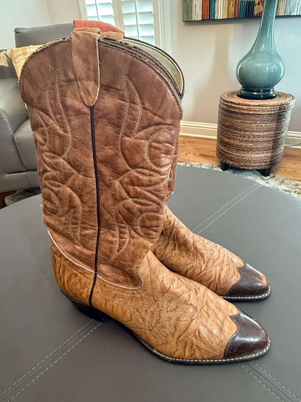 Vintage Texas Brand Western Two-Tone Leather Cowboy Boots Size Mens 12D